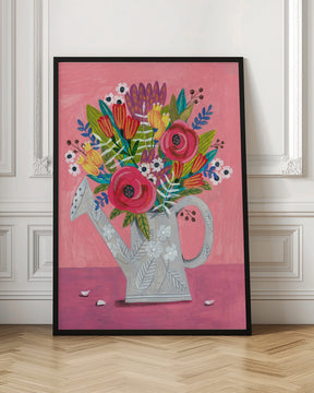 Watering Can with Flowers Poster