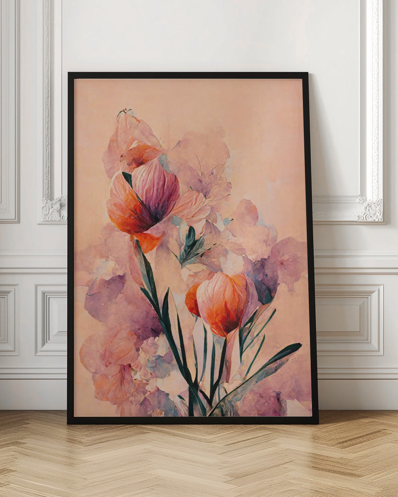 Abstract Coral Flowers (Peach) Poster