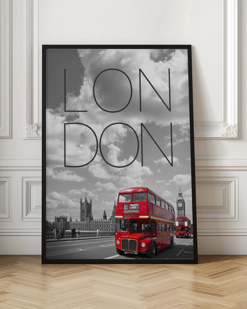 Red Buses in London | Text &amp; Skyline Poster