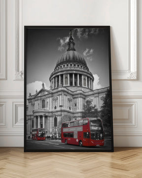 LONDON St. Paul’s Cathedral &amp; Red Bus Poster