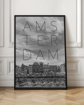 AMSTERDAM Singel Canal with Flower Market | Text &amp; Skyline Poster