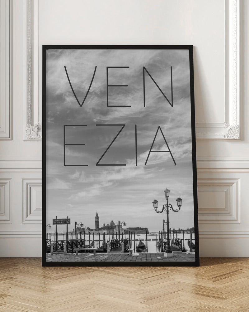 VENICE Gondolas in the early morning | Text &amp; Skyline Poster