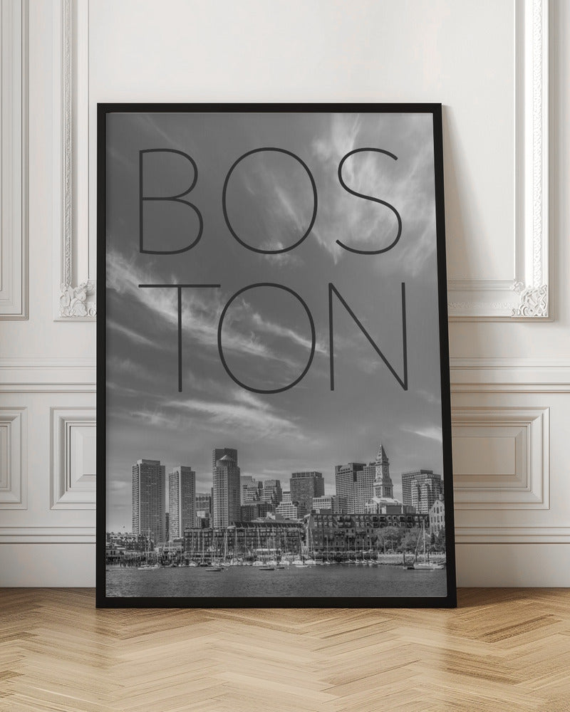 BOSTON Skyline Financial District &amp; North End | Text &amp; Skyline Poster