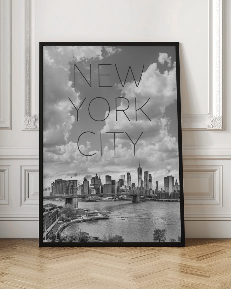 NYC Lower Manhattan &amp; Brooklyn Bridge | Text &amp; Skyline Poster