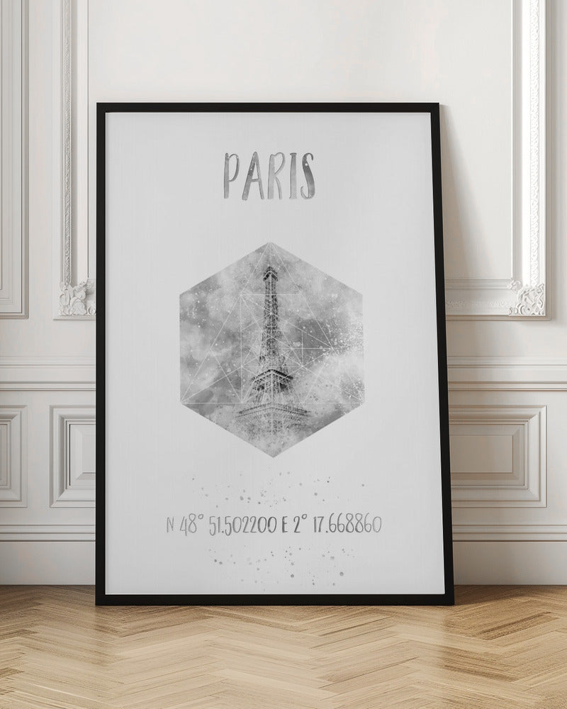 Coordinates PARIS Eiffel Tower | monochrome watercolor Poster