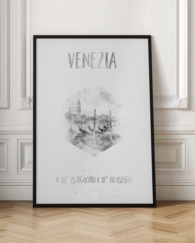 Coordinates VENICE Grand Canal | monochrome watercolor Poster