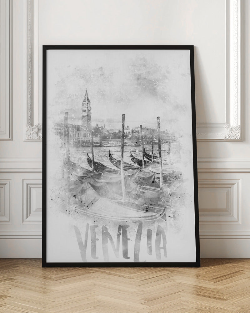 Monochrome Art VENICE Canal Grande | watercolor Poster