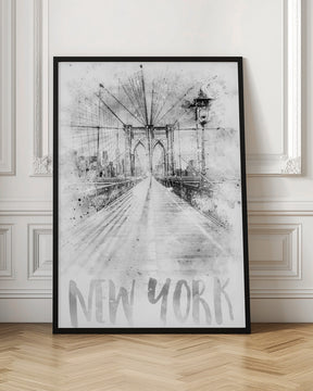 Monochrome Art NYC Brooklyn Bridge | watercolor Poster