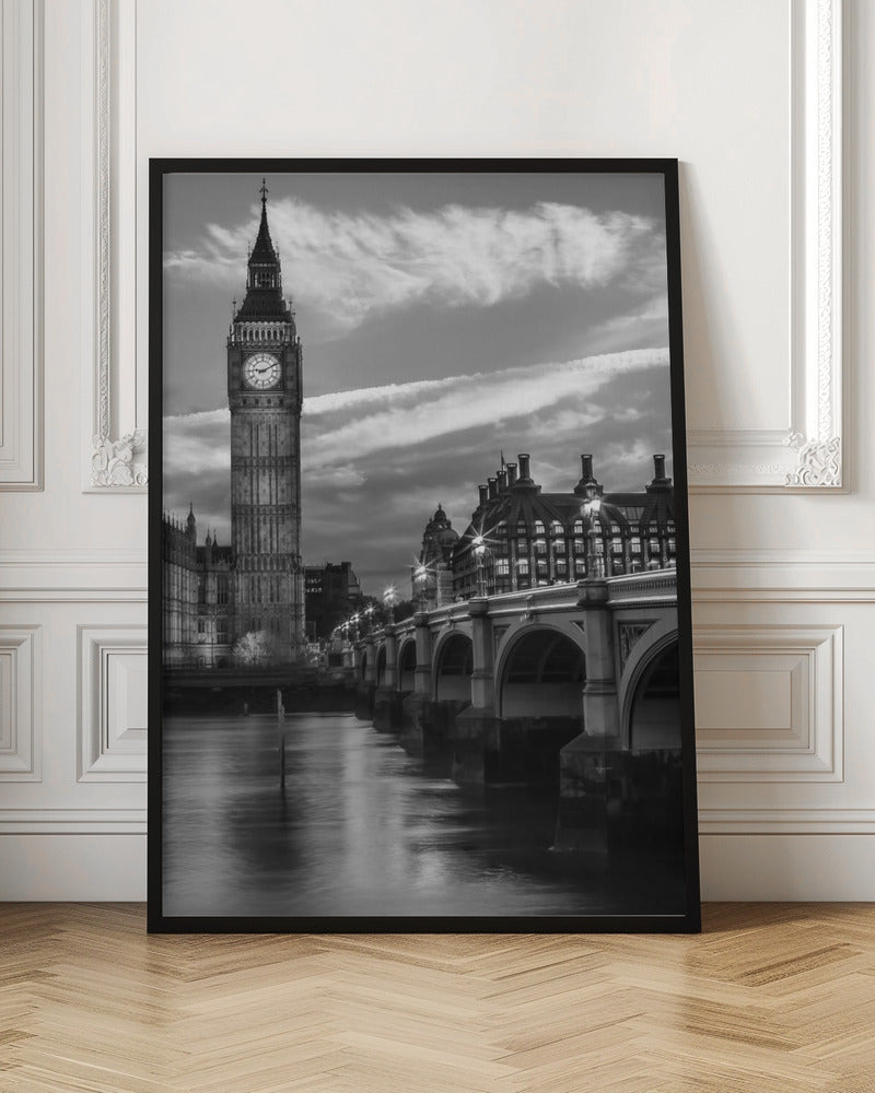 Evening at Westminster Bridge - Monochrome Poster