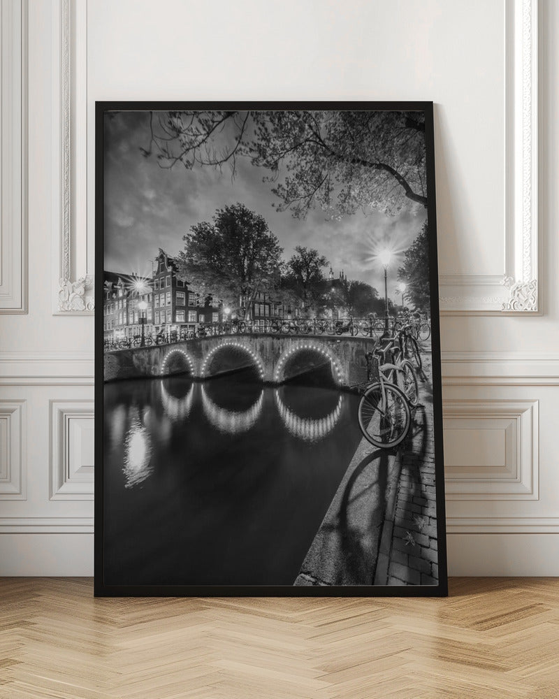 AMSTERDAM Idyllic nightscape from Keizersgracht - Monochrome Poster