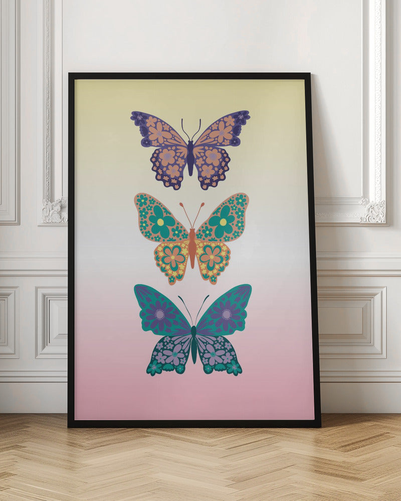 Colorful floral butterflies I Poster