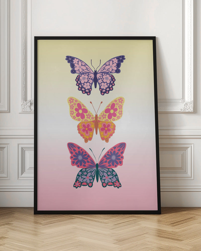 Colorful floral butterflies II Poster