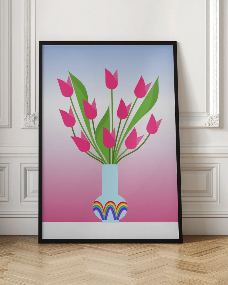 Tulips in the rainbow vase Poster