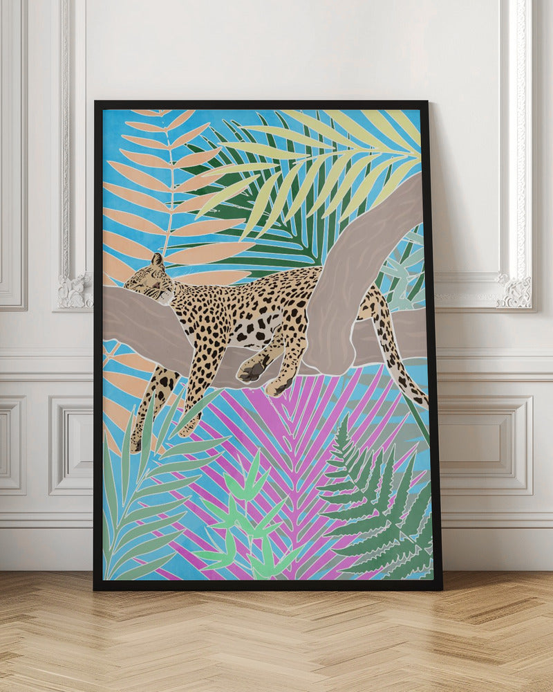 Jaguar Sleeping in colourful jungle Poster