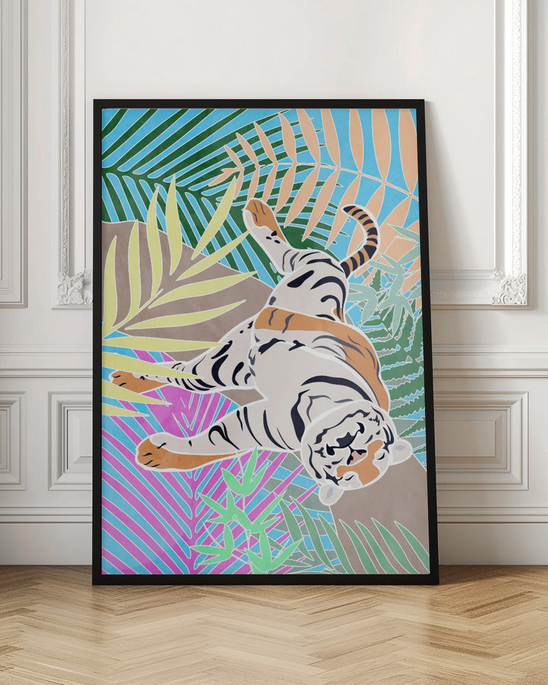 Tiger Sleepling in colourful jungle Poster