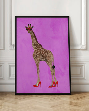 Giraffe wearing heels and heart glasses pink Poster