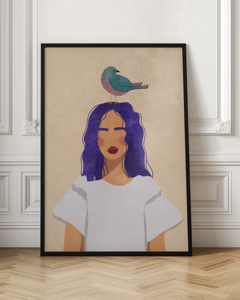 Girl with bird Poster