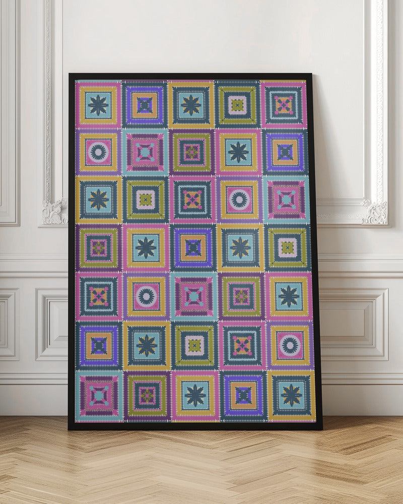 Colorful digital grandma squares II Poster