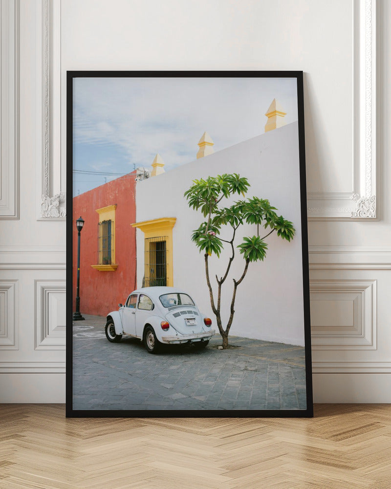 Pastel Volskwagen Beetle in the streets of Oaxaca Mexico Poster