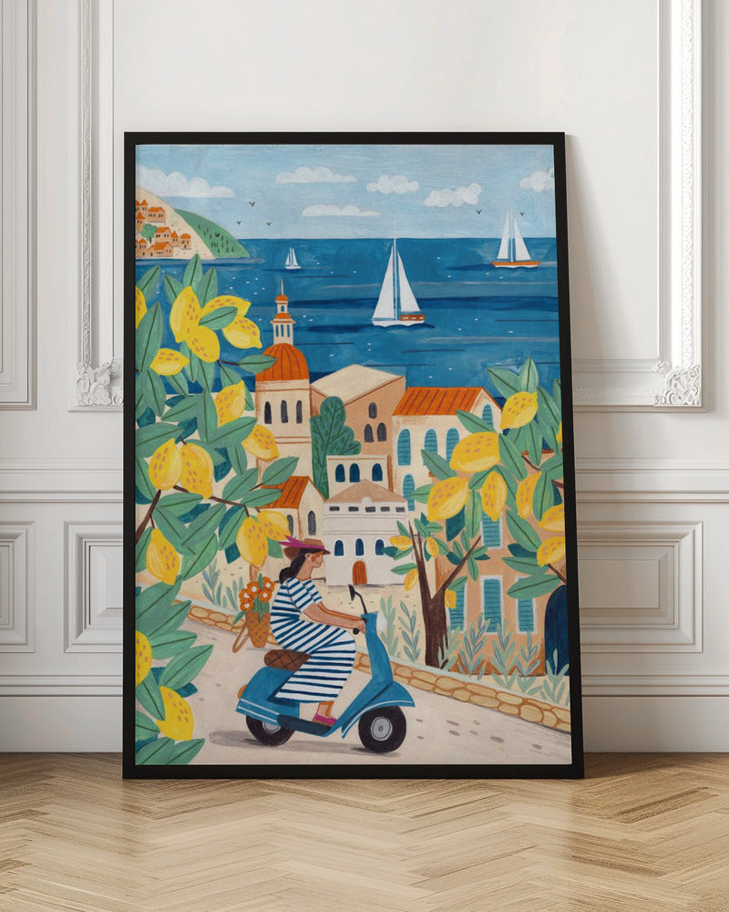 Travel poster woman on the Amalfi coast, Italy Poster