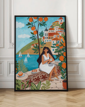 Travel poster woman in Mediterranean coast Poster