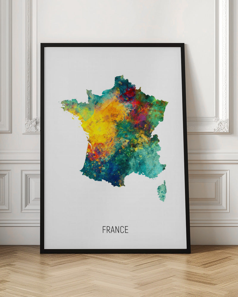 France Watercolor Map Poster