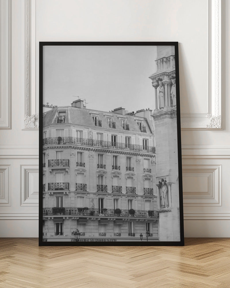 Paris Notre Dame Cafe Black and White Poster