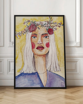 Lady with flower wreath Poster