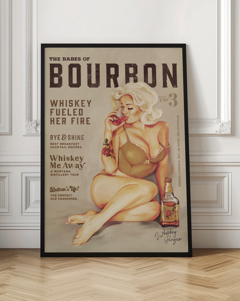 Bourbon Wall Art. Sexy Vintage Pin Up Girl Drinking Whiskey Poster