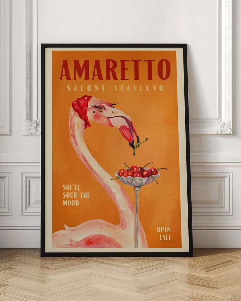 Amaretto Flamingo Art Deco Italian Cafe Travel Art Poster