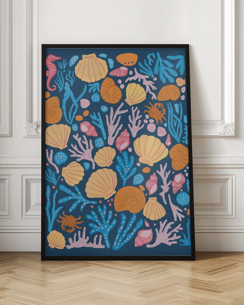 Sea Critters Color On Blue Poster