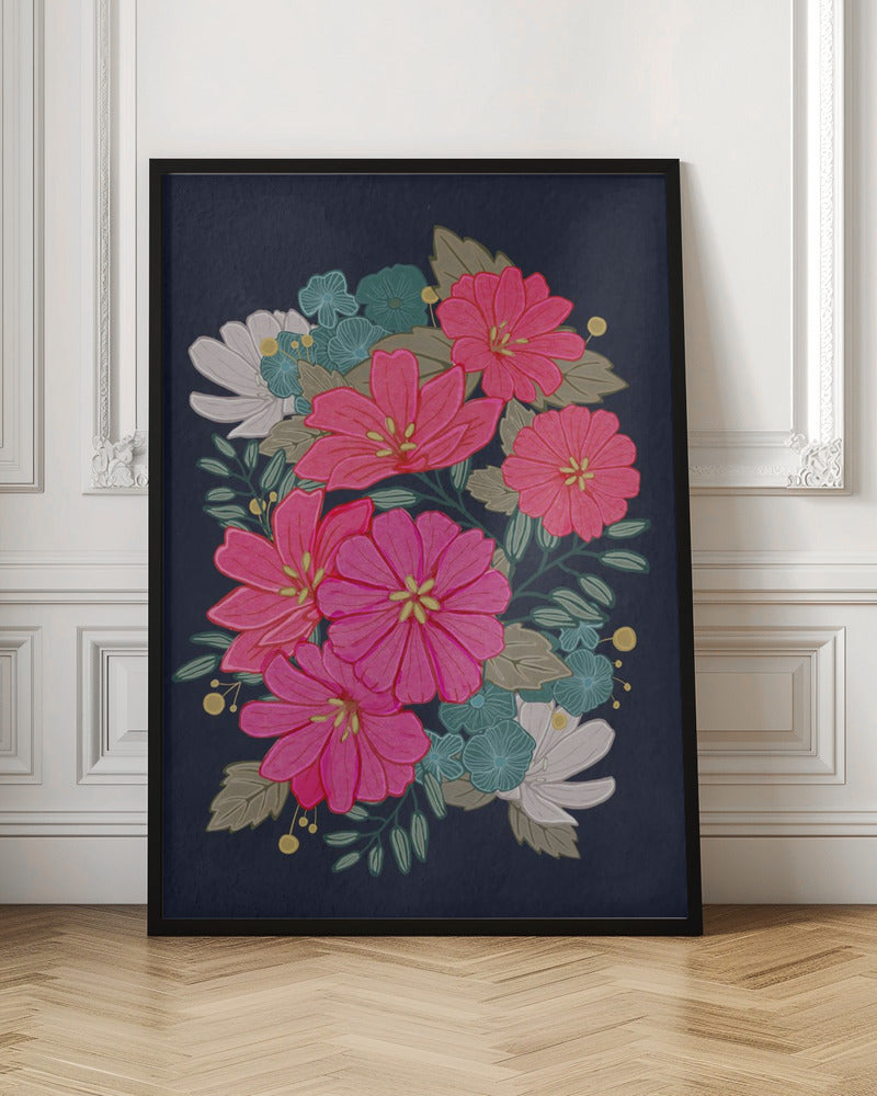 Flower Bouquet On Navy Poster