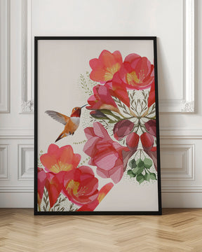 Hummingbird and Flowers Poster