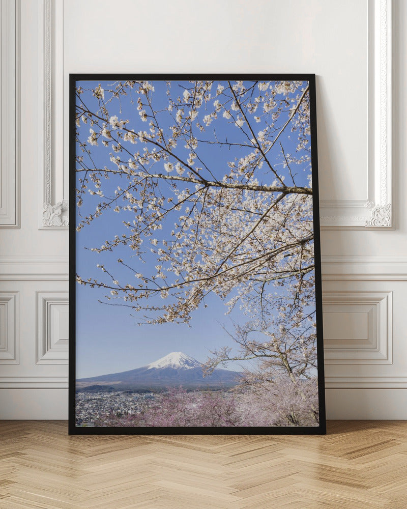 Charming view of Mount Fuji with cherry blossoms	 Poster