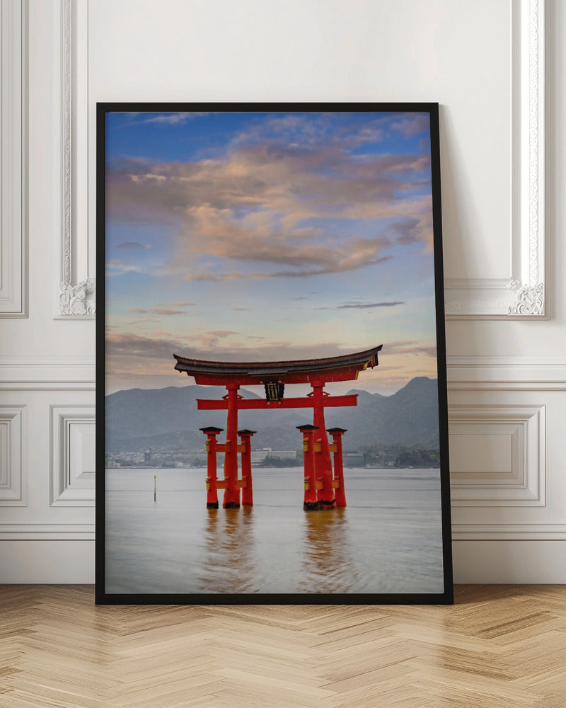 Vermilion Torii of Itsukushima Shrine on Miyajima in the evening Poster