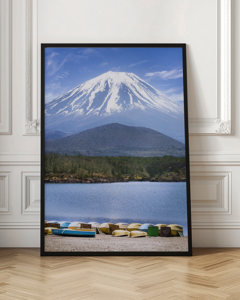 Picturesque Lake Shoji with striking Mount Fuji Poster