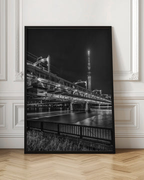 Tokyo Skytree with Sumida River Walk at night - monochrome Poster