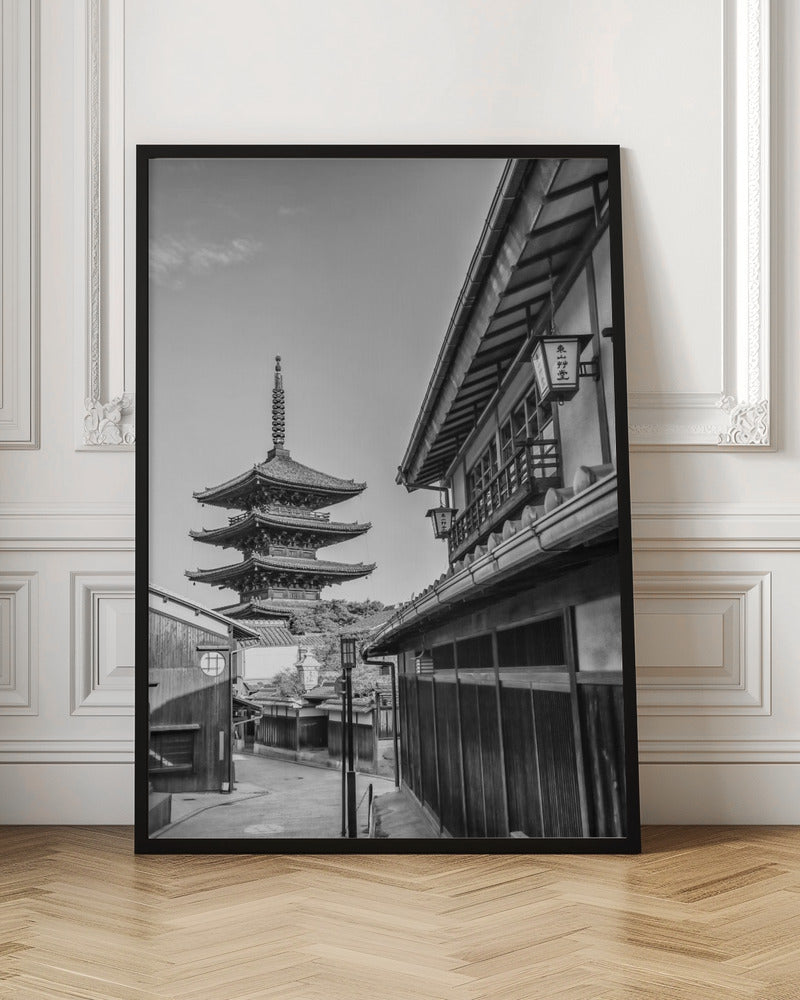 Historic Kyoto with Yasaka Pagoda - monochrome Poster