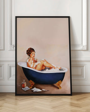 Bathtub Drinks: Pinup Girl Drinking In Bathroom Poster