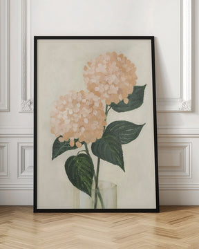 Coral hydrangeas in a vase Poster