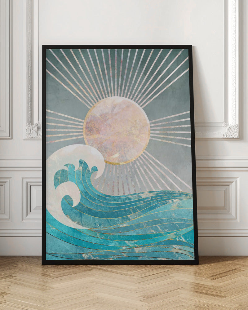 Sunset Golden Ocean Grey Poster
