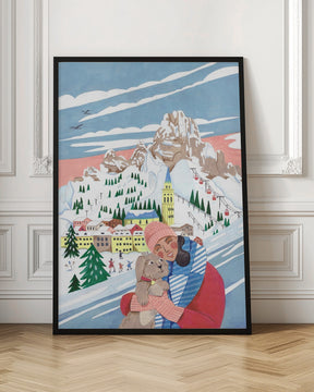 Winter Scene Woman and Dog Poster