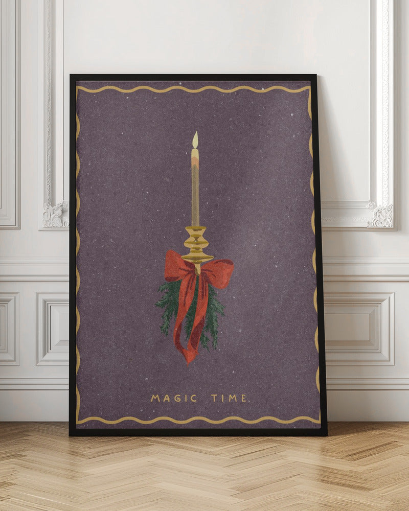 Candle with bow and spruce sprigs Poster