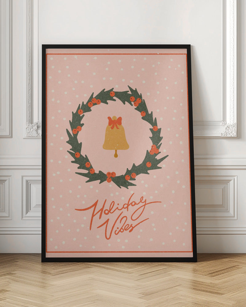 Christmas wreath with bell and bow Poster