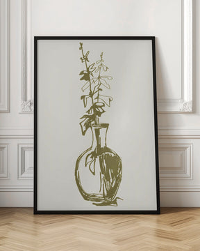 Leaves in a vase ink sketch (olive green) Poster