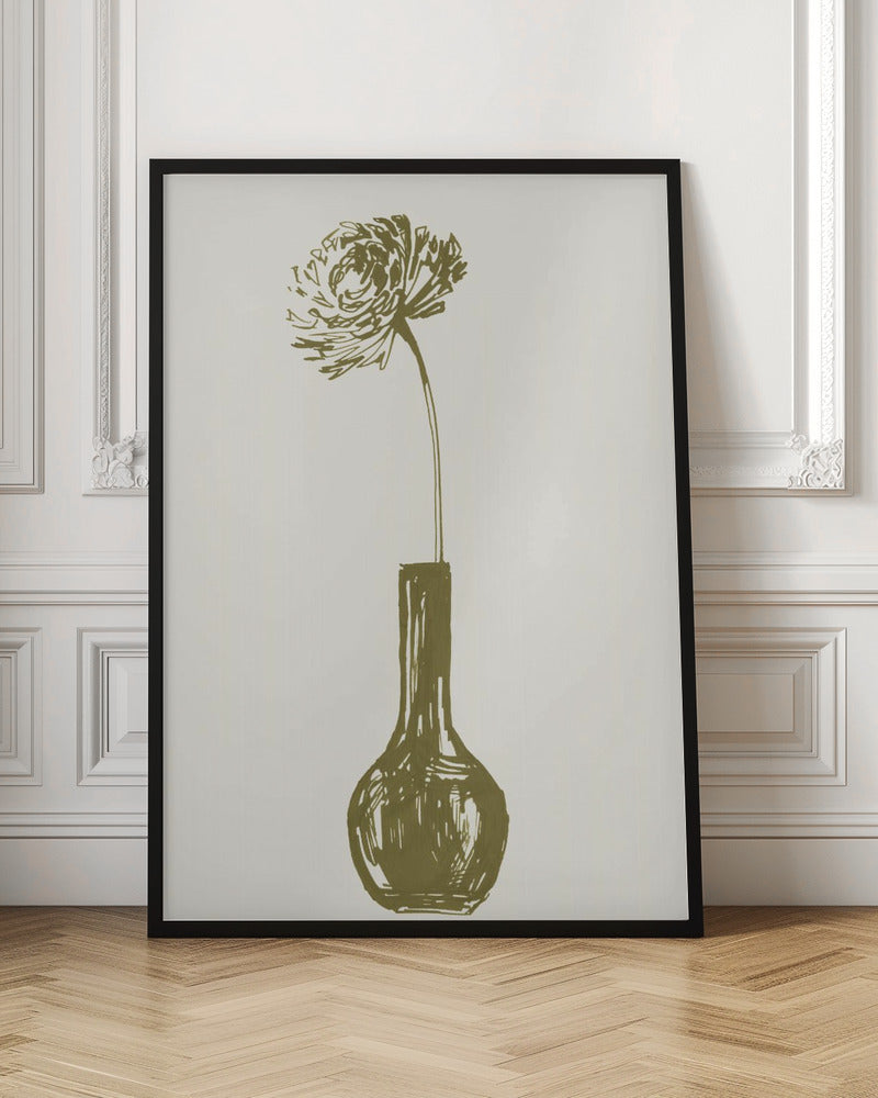 Flower in a vase ink sketch (olive green) Poster