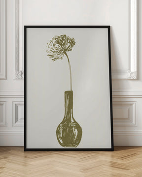 Flower in a vase ink sketch (olive green) Poster