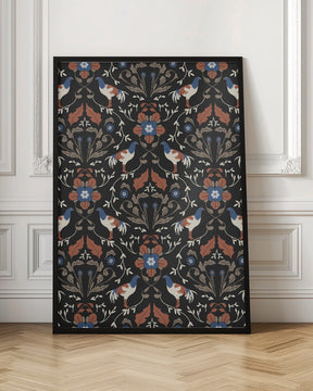 Roosters Beige Pattern Poster