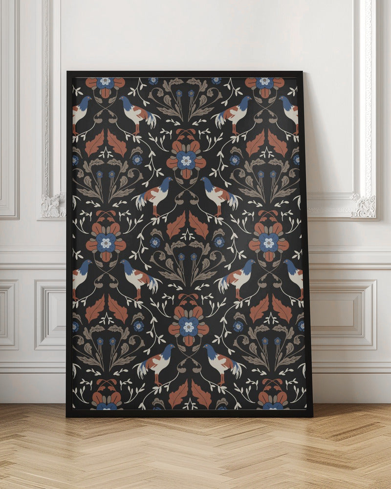 Roosters Beige Pattern Poster