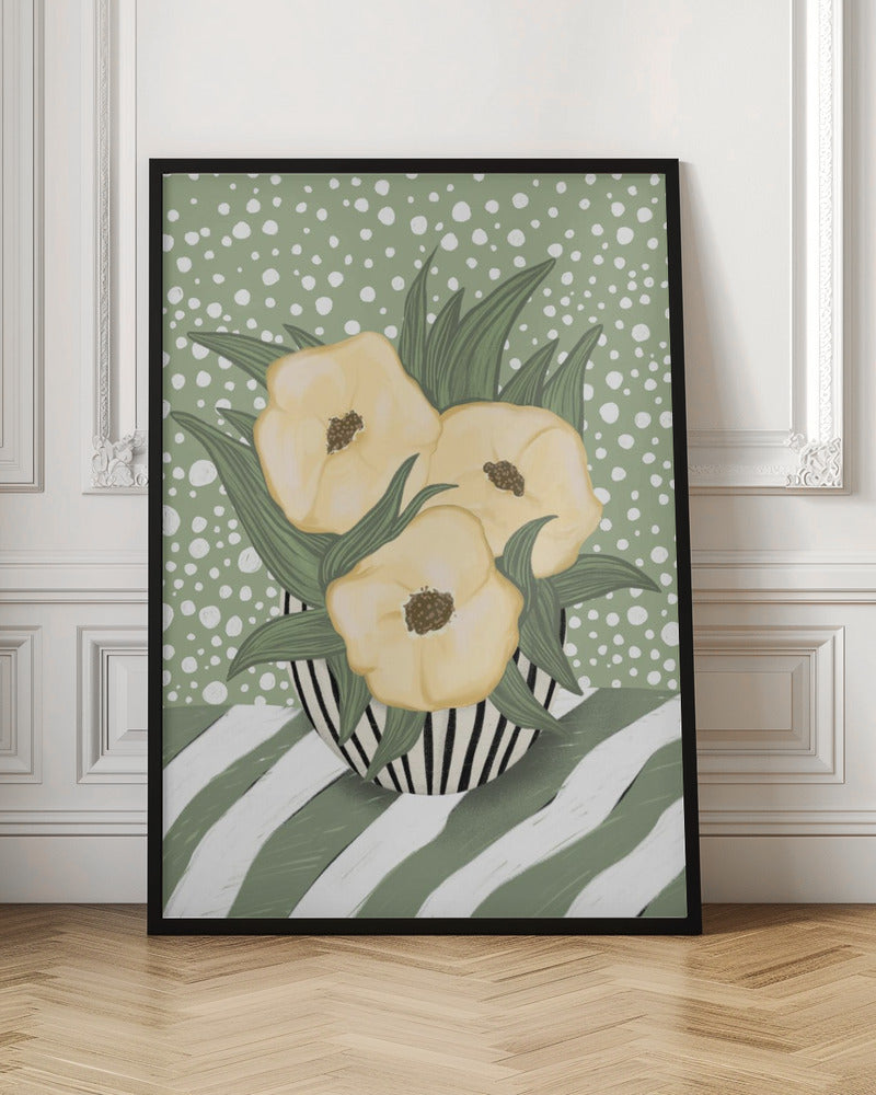 Yellow poppies in vase Poster